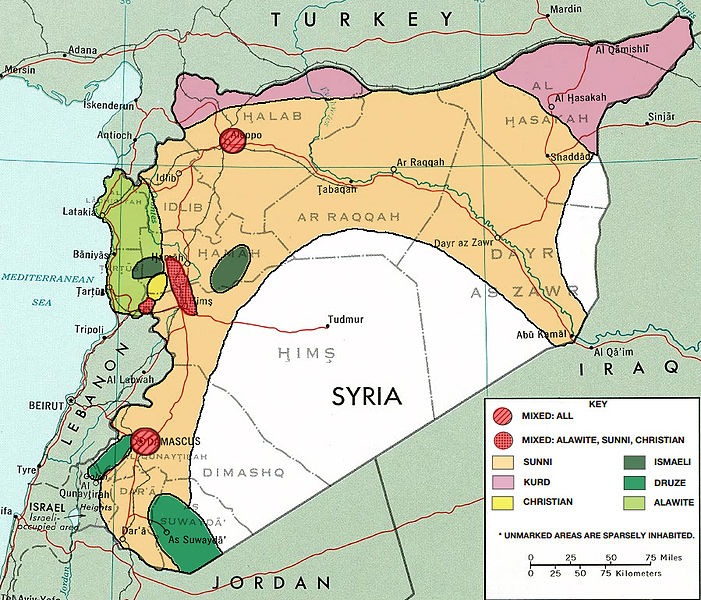 シリアの宗派分布図